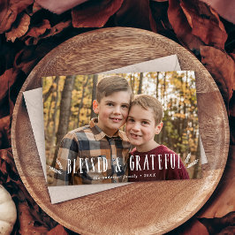 Tarjeta Festiva Foto Rustic Bendecida y agradecida del día de grac