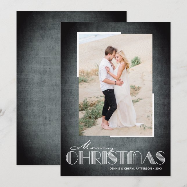 Tarjeta Festiva Foto Rustic Black Merry Christmas (Anverso / Reverso)