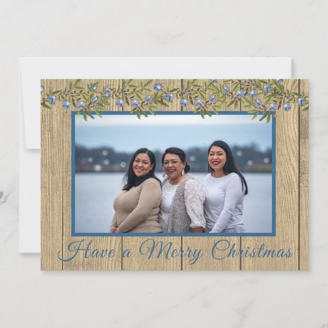 Tarjeta Festiva Foto Rustic Blue Family Ferry Christmas (Anverso)