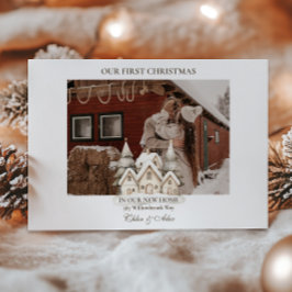 Tarjeta Festiva Foto Rustic Cabin First Christmas Together