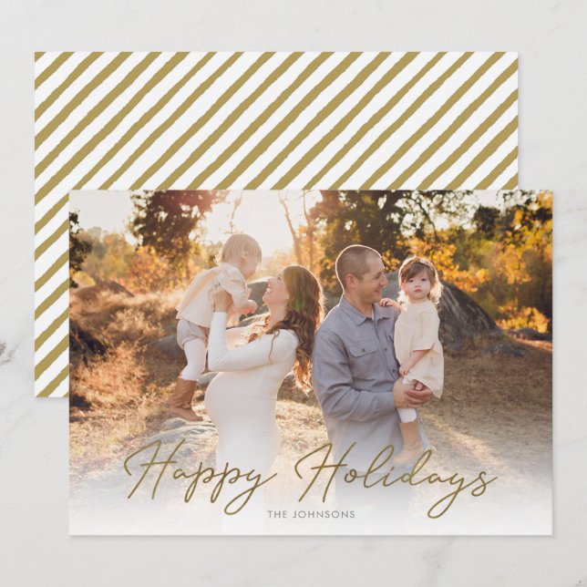 Tarjeta Festiva  Foto Rustic Gold Script Happy (Anverso / Reverso)