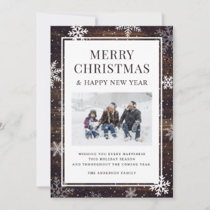 Tarjeta Festiva Foto Rustic Merry Christmas Snowflake