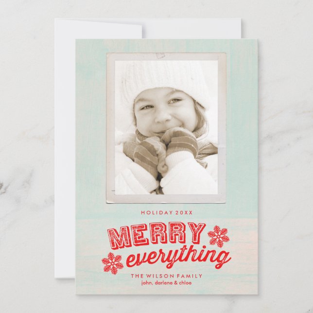 Tarjeta Festiva Foto Rustic Merry Everything (Anverso)