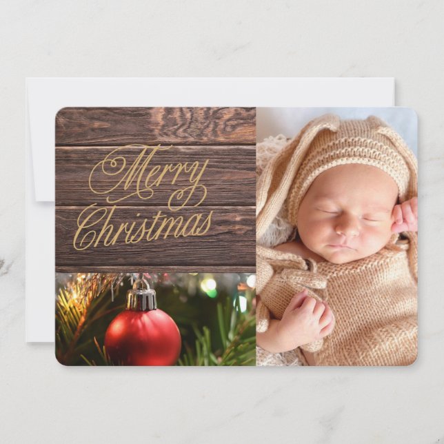 Tarjeta Festiva Foto Rustic Plank Family (Anverso)