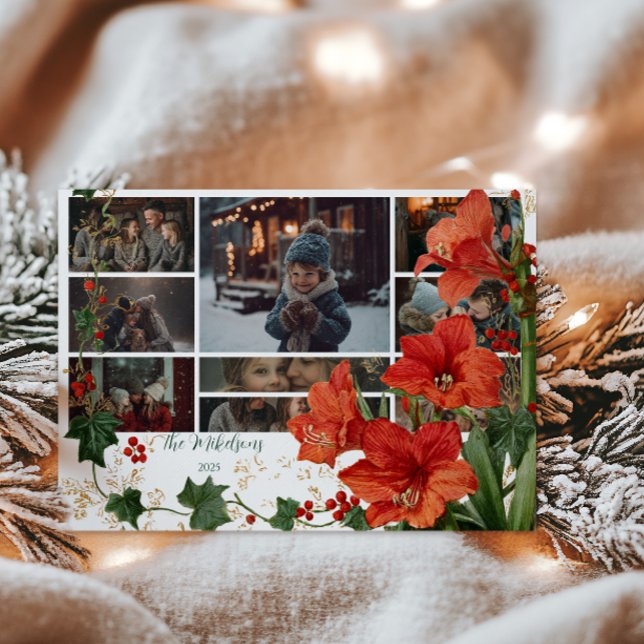 Tarjeta Festiva Foto Rustic Red Amaryllis Navidades (Subido por el creador)