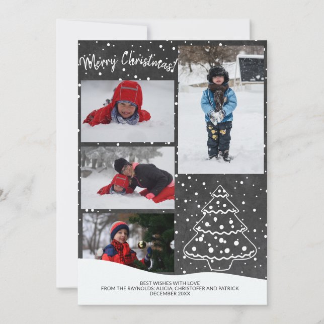 Tarjeta Festiva Foto Rustic Snow Christmas Tree Chalkboard (Anverso)