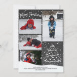 Tarjeta Festiva Foto Rustic Snow Christmas Tree Chalkboard<br><div class="desc">¡Feliz Navidad Rusa! tarjeta de collage de fotos de familias de vacaciones de invierno con un doodle de lápiz blanco pino dibujado a mano y con caída de nieve en un fondo de tiza de carbón gris oscuro.        Personalízalo con tus deseos,  cuatro fotos y firma!</div>