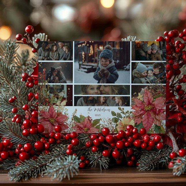 Tarjeta Festiva Foto Rustic Stockings y Navidades de Poinsettias (Subido por el creador)