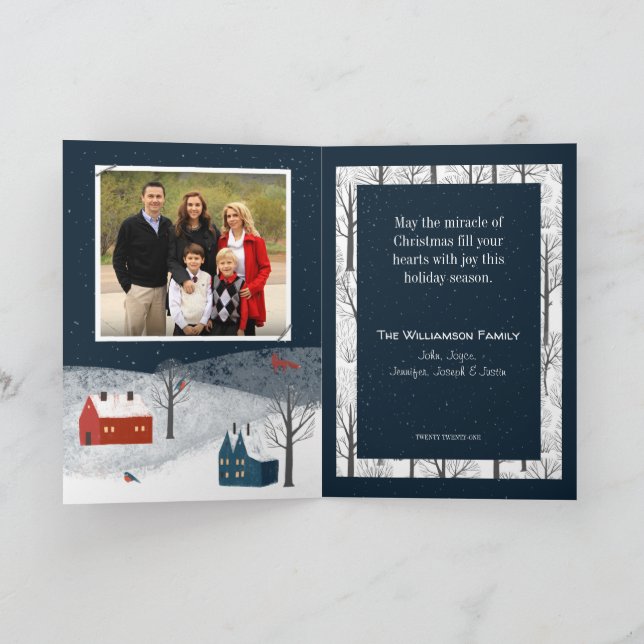 Tarjeta Festiva Foto Rustic Winter Wonderland Family (Interior)