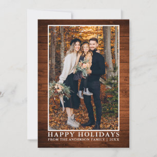 Tarjeta Festiva Foto Rustic Wood Happy Holidays