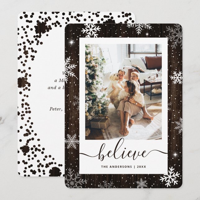 Tarjeta Festiva Foto Rustic Wood Snowflake (Anverso / Reverso)