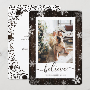 Tarjeta Festiva Foto Rustic Wood Snowflake