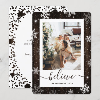Tarjeta Festiva Foto Rustic Wood Snowflake