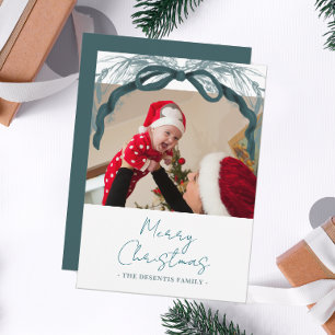 Tarjeta Festiva Foto Rústica Evergreen Wreath Ribbon Navidades