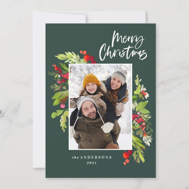 Tarjeta Festiva Foto rústica tradicional de navidades (Anverso)