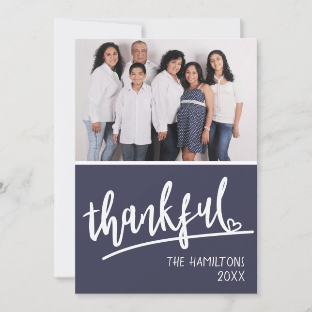 Tarjeta Festiva Foto Script Heart Thankful Thankess (Anverso)