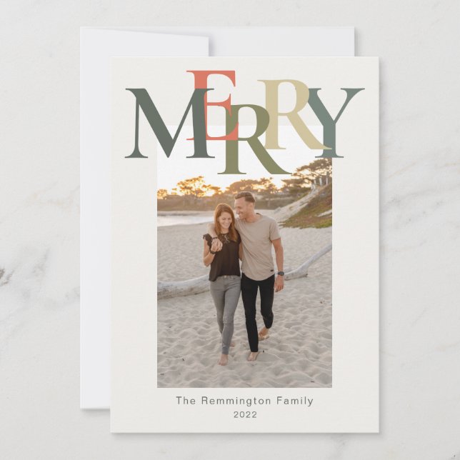 Tarjeta Festiva Foto sencilla de merry Naranja de sabio plano marf (Anverso)