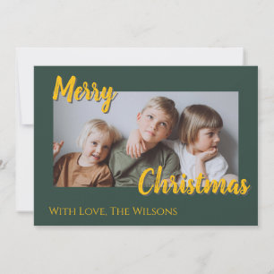 Tarjeta Festiva Foto sencilla de oro verde