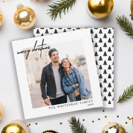 Tarjeta Festiva Foto simple Black Merry Christmas White