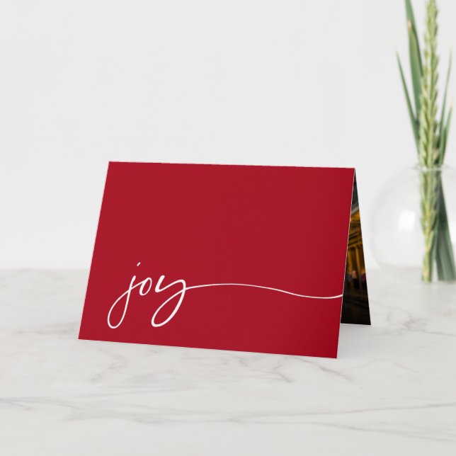 Tarjeta Festiva Foto simple de alegría Navidades de escritura roja (Anverso)