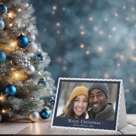 Tarjeta Festiva Foto simple de Navidades de copo de nieve azul