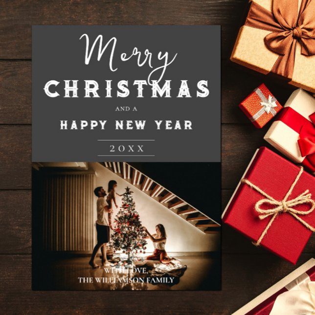 Tarjeta Festiva Foto simple de Navidades | Gris (Gray Simple Christmas Photo Holiday Card)