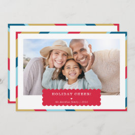 Tarjeta Festiva FOTO SIMPLE moderna de oro rojo geométrico mínimo