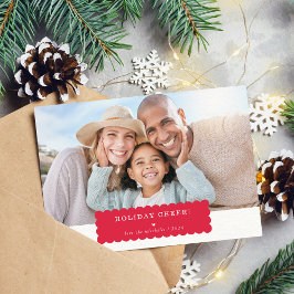 Tarjeta Festiva FOTO SIMPLE modernidad mínima borde de vieira rojo