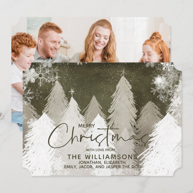 Tarjeta Festiva Foto: Snowy Forest Snowflakes Navidades neutrales (Anverso / Reverso)