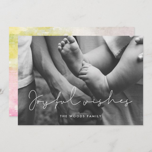 Tarjeta Festiva Foto superpuesta de minimalistas deseos alegres (Anverso / Reverso)