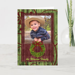 Tarjeta Festiva Foto temática de Navidades de madera de Barn Occid