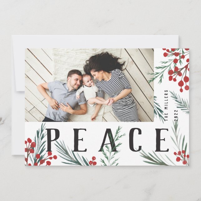 Tarjeta Festiva Foto tipográfica de paz botánica (Anverso)