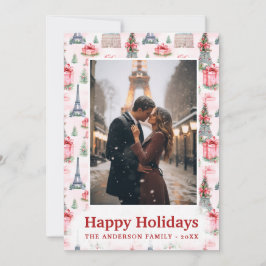 Tarjeta Festiva Foto Torre Eiffel Moda Navidades rosados de París