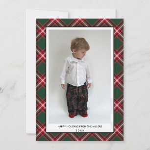 Tarjeta Festiva Foto tradicional de cuadros escoceses en verde caz