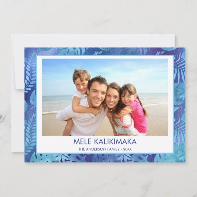 TARJETA FESTIVA FOTO TROPICAL AZUL DE MELE KALIKIMAKA HAWAIAN (Anverso)