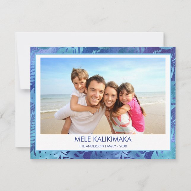 TARJETA FESTIVA FOTO TROPICAL AZUL DE MELE KALIKIMAKA HAWAIIAN (Anverso)