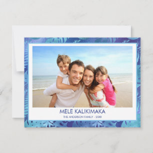 TARJETA FESTIVA FOTO TROPICAL AZUL DE MELE KALIKIMAKA HAWAIIAN