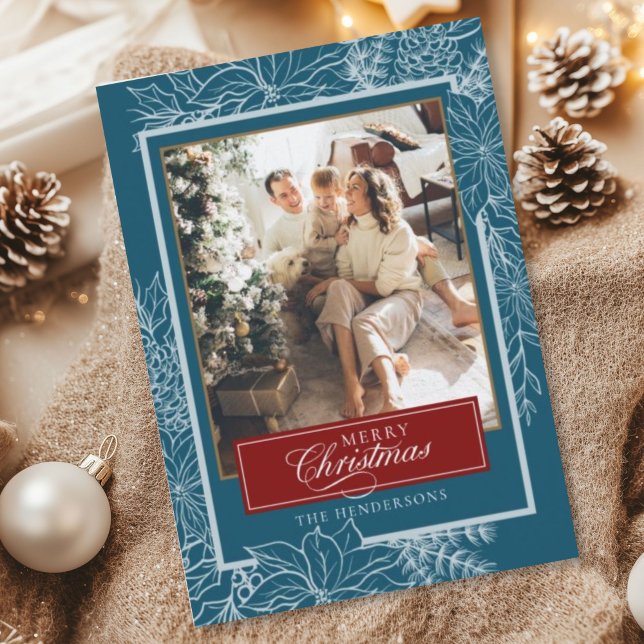 Tarjeta Festiva Foto Turquoise Red Botanical Merry Christmas (Subido por el creador)