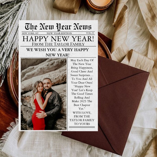 Tarjeta Festiva Foto única de diversión de periódico 2025 Feliz Añ (Subido por el creador)