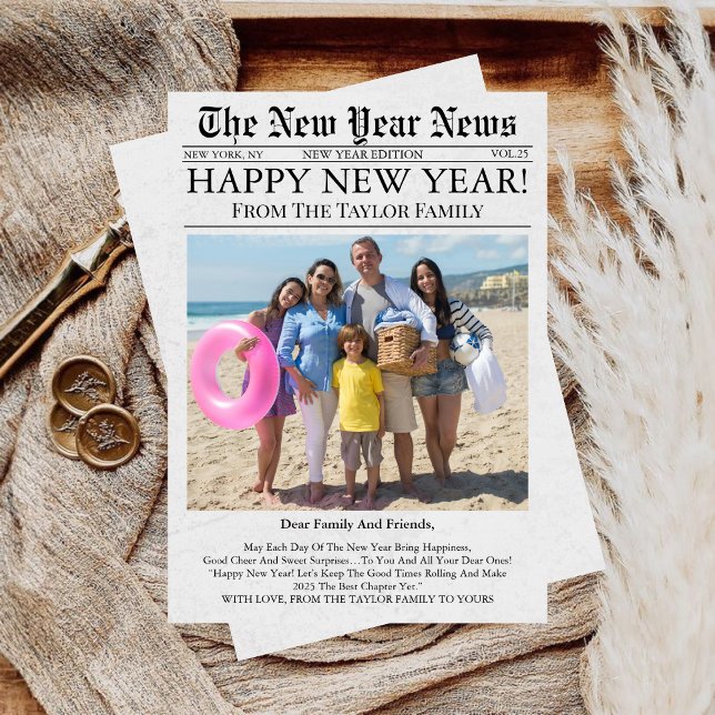 Tarjeta Festiva Foto única de diversión de periódico 2025 Feliz Añ (Subido por el creador)
