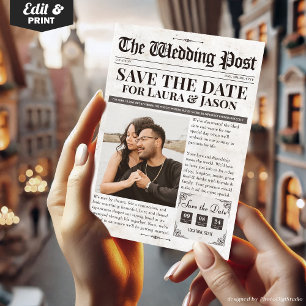 Tarjeta Festiva Foto única de diversión Guardar periódico Boda de
