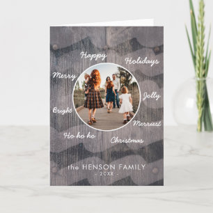 Tarjeta Festiva Foto única de la familia de Navidades de Madera Ru