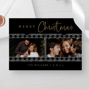 Tarjeta Festiva Foto única de Navidades de oro y negro