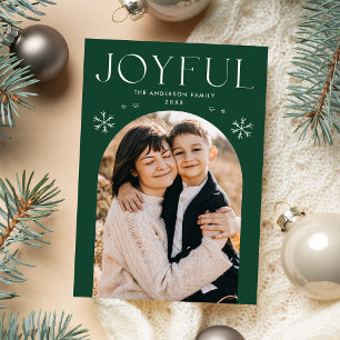 Tarjeta Festiva Foto verde alegre del arco de copas de nieve