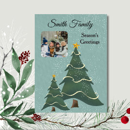 Tarjeta Festiva Foto verde azul del árbol caprichoso