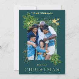 Tarjeta Festiva Foto verde de feriado de navidades
