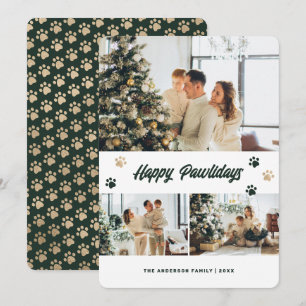 Tarjeta Festiva Foto Verde Dorado Felices Pawlidays