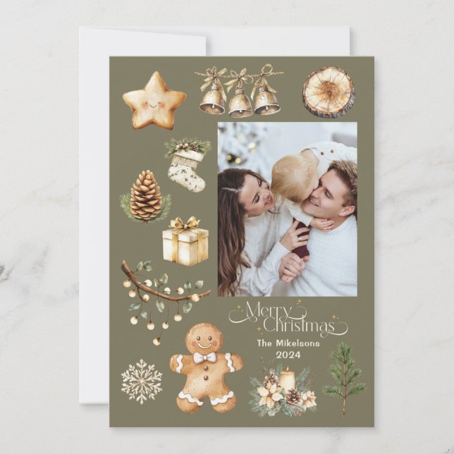 Tarjeta Festiva Foto verde Navidades botánicos rusos (Anverso)