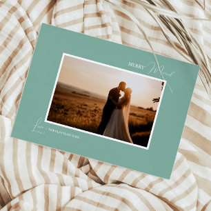 Tarjeta Festiva Foto Verde Retro Boho Minimalista Feliz Casada