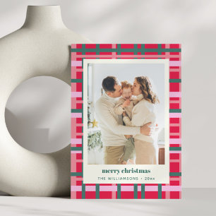 Tarjeta Festiva Foto vertical de cuadros escoceses modernos de Nav